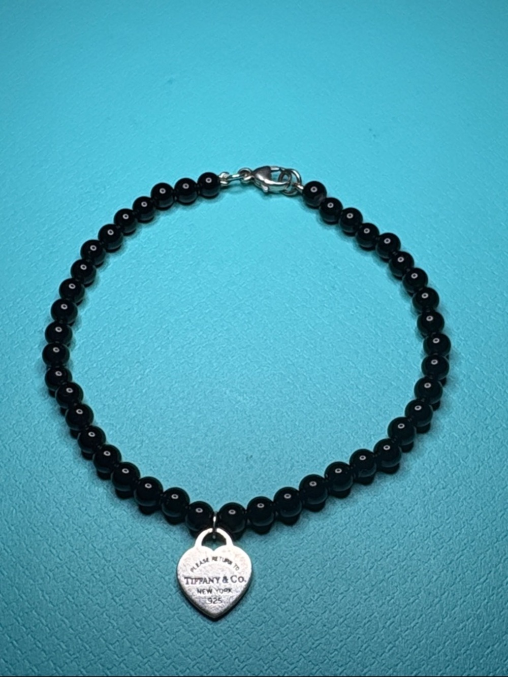 Tiffany & Co. Black Onyx Beaded Bracelet with Heart Charm